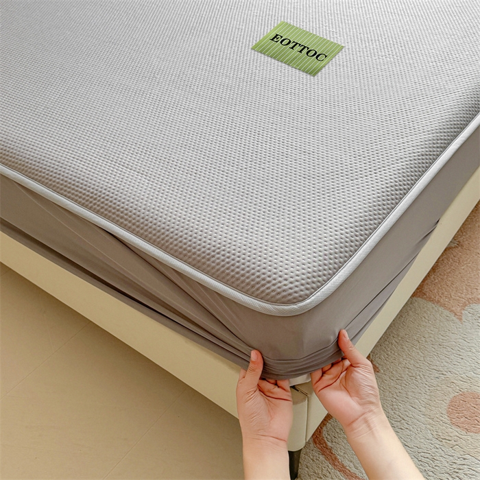 91家纺网 家纺一手货源 找家纺 女子家纺 2026新款凉感丝豆豆床笠三件套加厚三明治床垫保护套 凉感丝豆豆床笠-冰川灰