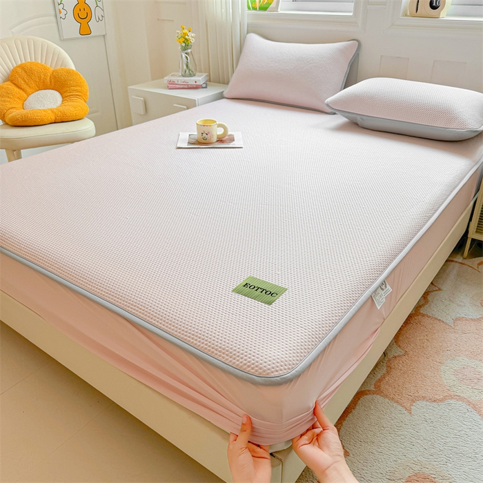 女子家纺 2026新款凉感丝豆豆床笠三件套加厚三明治床垫保护套 凉感丝豆豆床笠-胭脂粉