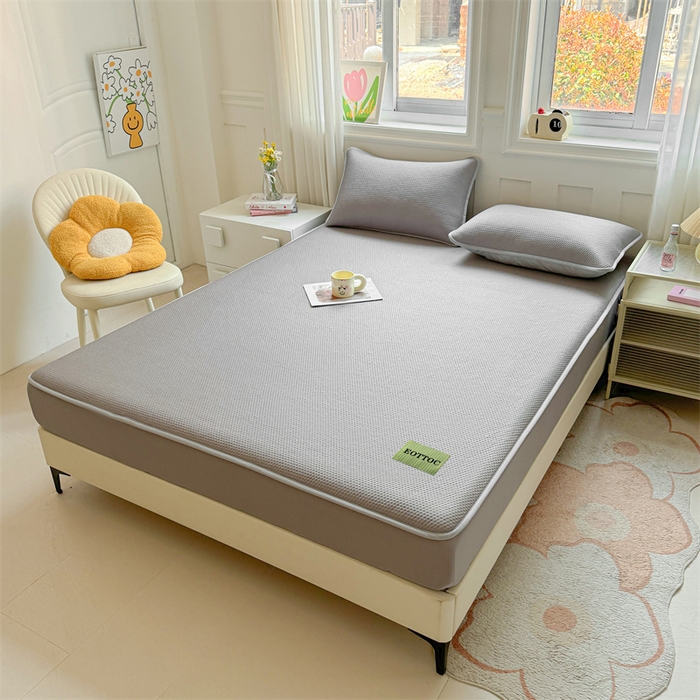 91家纺网 家纺一手货源 找家纺 女子家纺 2026新款凉感丝豆豆床笠三件套加厚三明治床垫保护套 凉感丝豆豆床笠-冰川灰