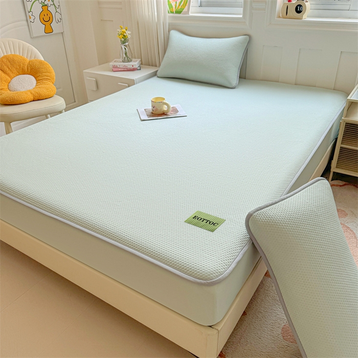 91家纺网 家纺一手货源 找家纺 女子家纺 2026新款凉感丝豆豆床笠三件套加厚三明治床垫保护套 凉感丝豆豆床笠-海港蓝