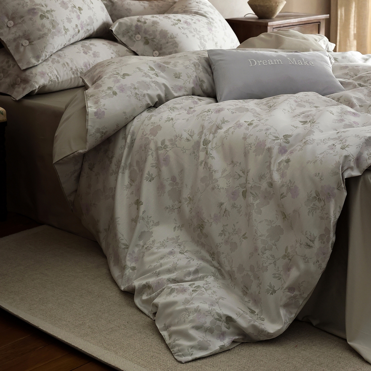 91家纺网 家纺一手货源 找家纺 ONE TWO ONE 121 【控价商品】【提供买家秀】2026新款100s50支长绒棉全棉床上用品色织提花四件套-梦谷花园 梦谷花园-青绿