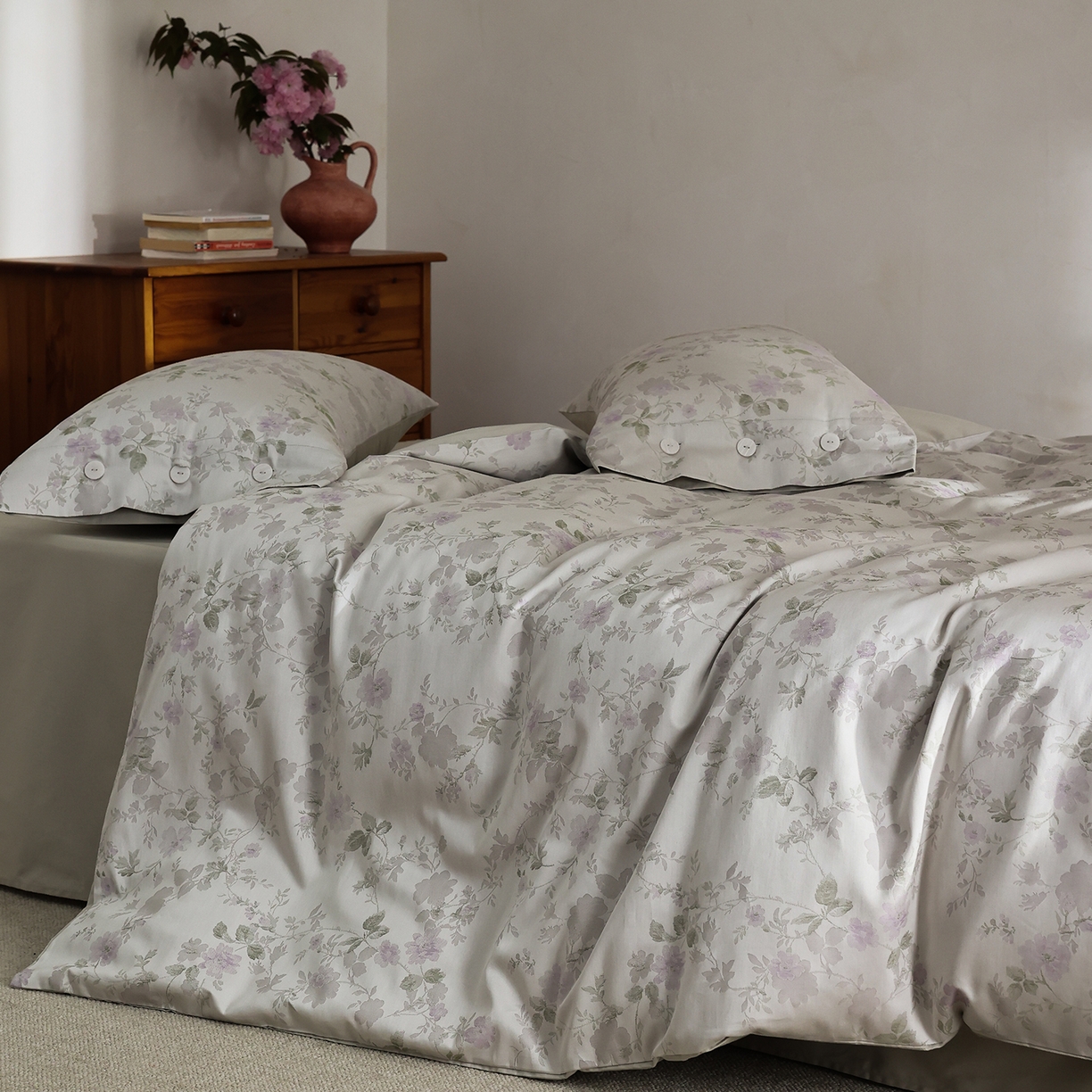 91家纺网 家纺一手货源 找家纺 ONE TWO ONE 121 【控价商品】【提供买家秀】2026新款100s50支长绒棉全棉床上用品色织提花四件套-梦谷花园 梦谷花园-青绿