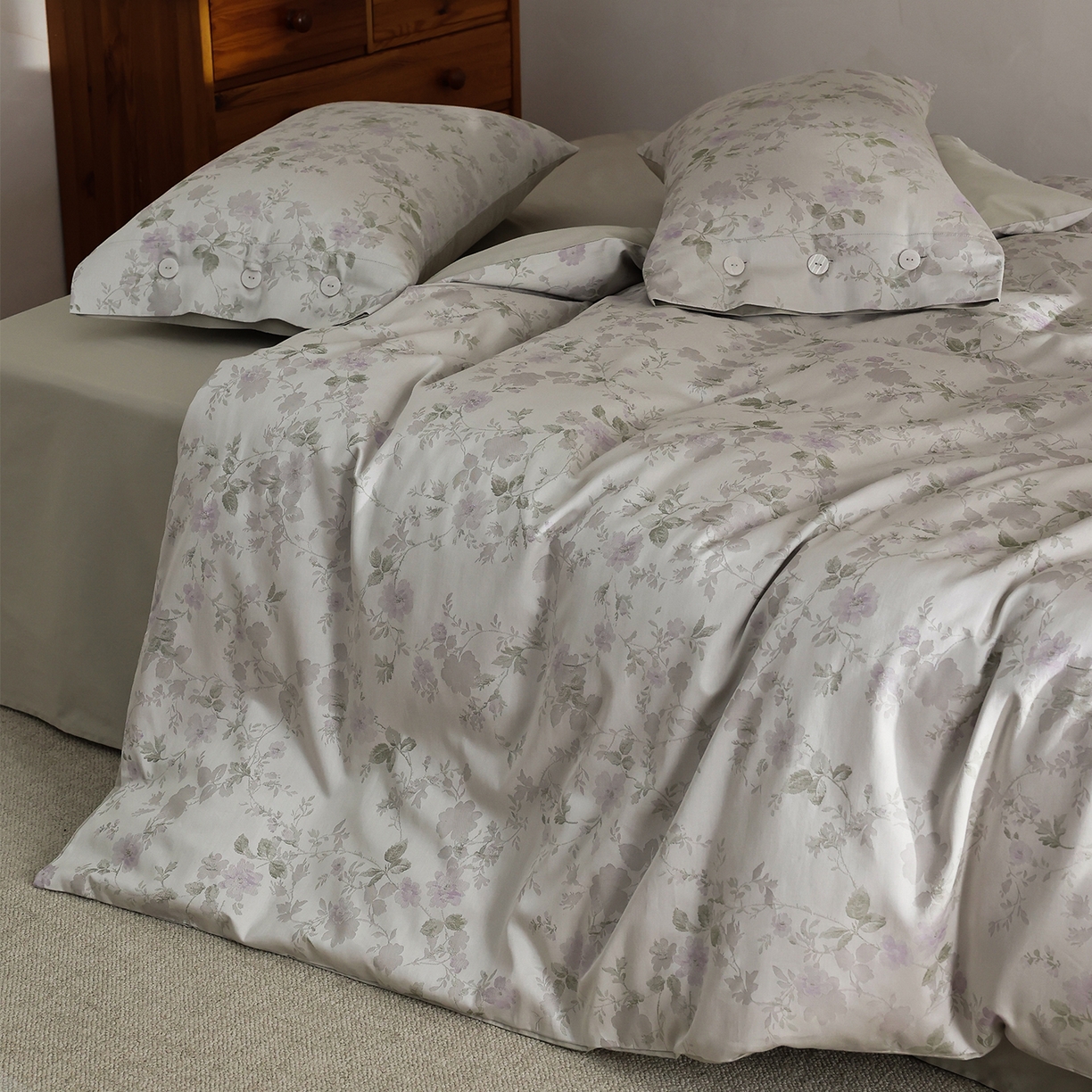 91家纺网 家纺一手货源 找家纺 ONE TWO ONE 121 【控价商品】【提供买家秀】2026新款100s50支长绒棉全棉床上用品色织提花四件套-梦谷花园 梦谷花园-青绿