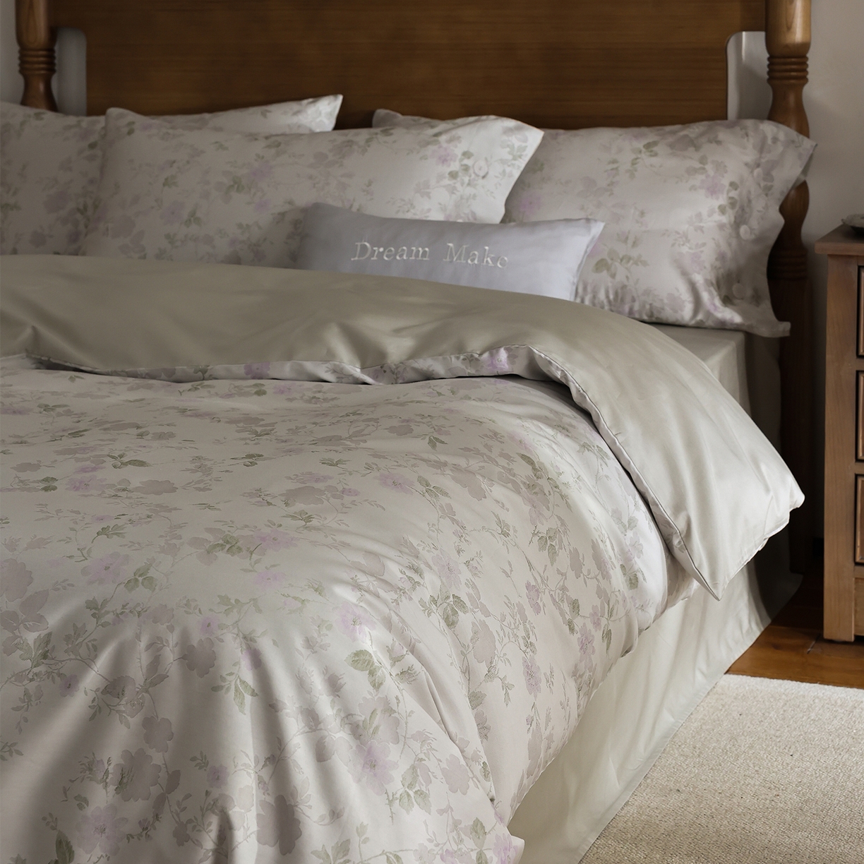 91家纺网 家纺一手货源 找家纺 ONE TWO ONE 121 【控价商品】【提供买家秀】2026新款100s50支长绒棉全棉床上用品色织提花四件套-梦谷花园 梦谷花园-青绿