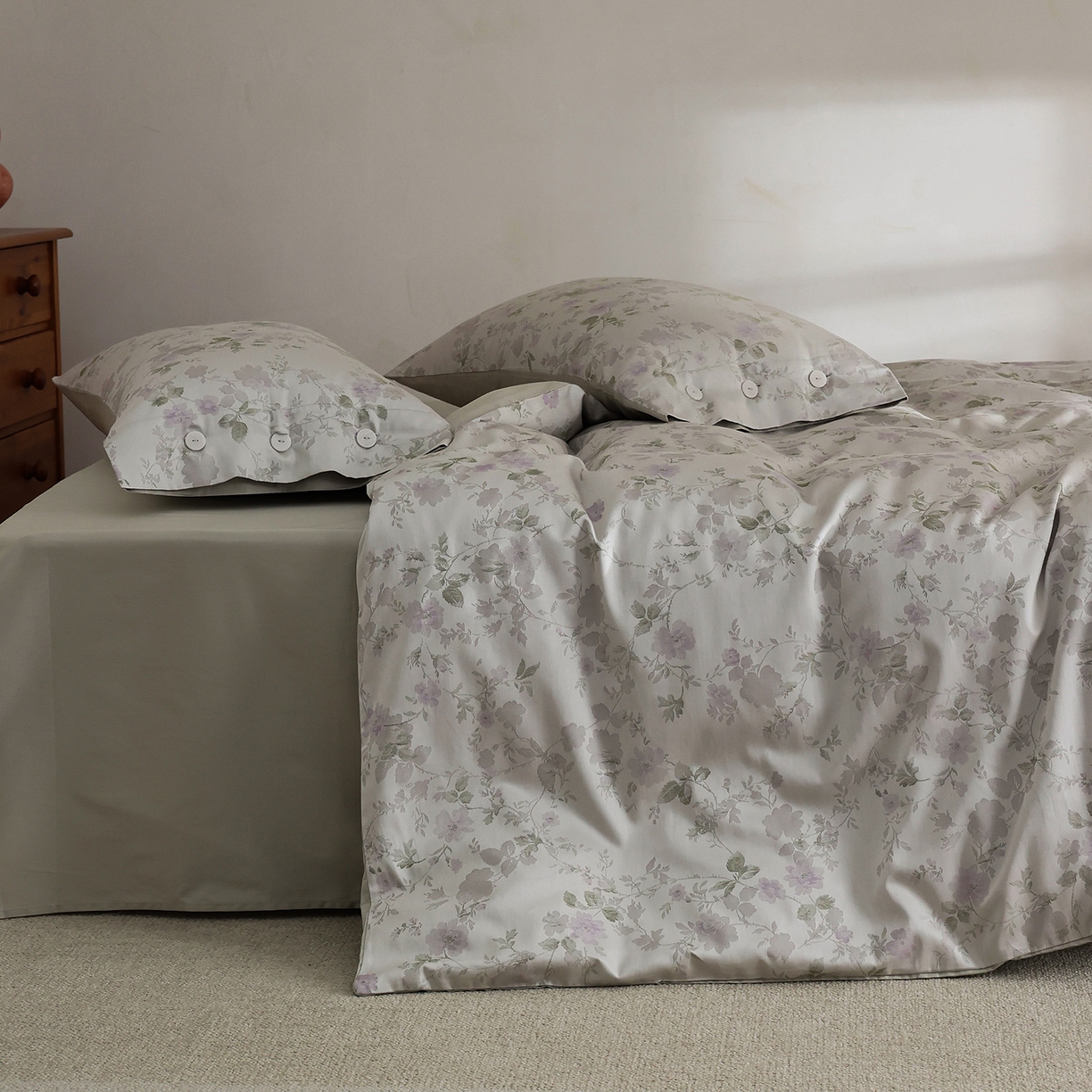 91家纺网 家纺一手货源 找家纺 ONE TWO ONE 121 【控价商品】【提供买家秀】2026新款100s50支长绒棉全棉床上用品色织提花四件套-梦谷花园 梦谷花园-青绿