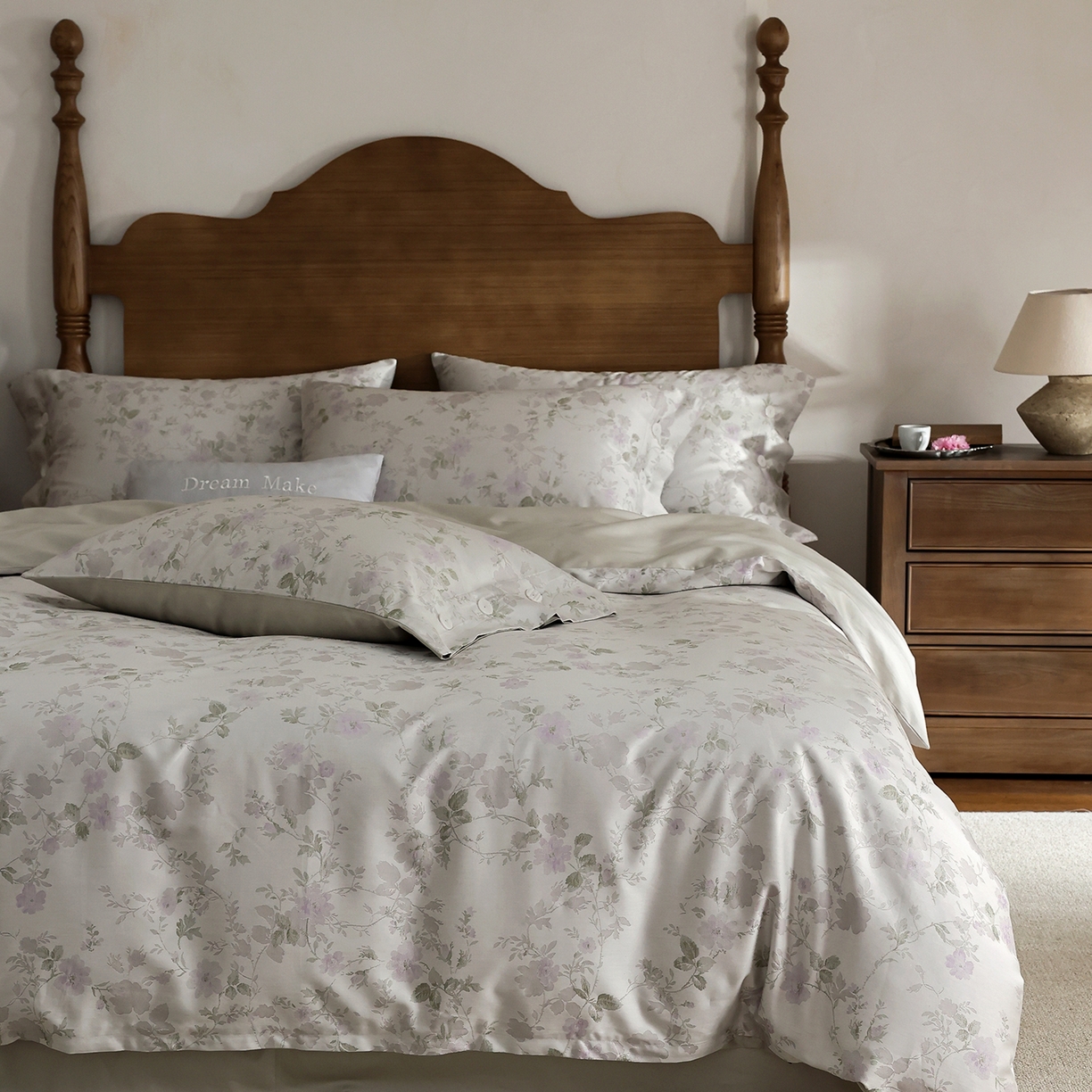 91家纺网 家纺一手货源 找家纺 ONE TWO ONE 121 【控价商品】【提供买家秀】2026新款100s50支长绒棉全棉床上用品色织提花四件套-梦谷花园 梦谷花园-青绿