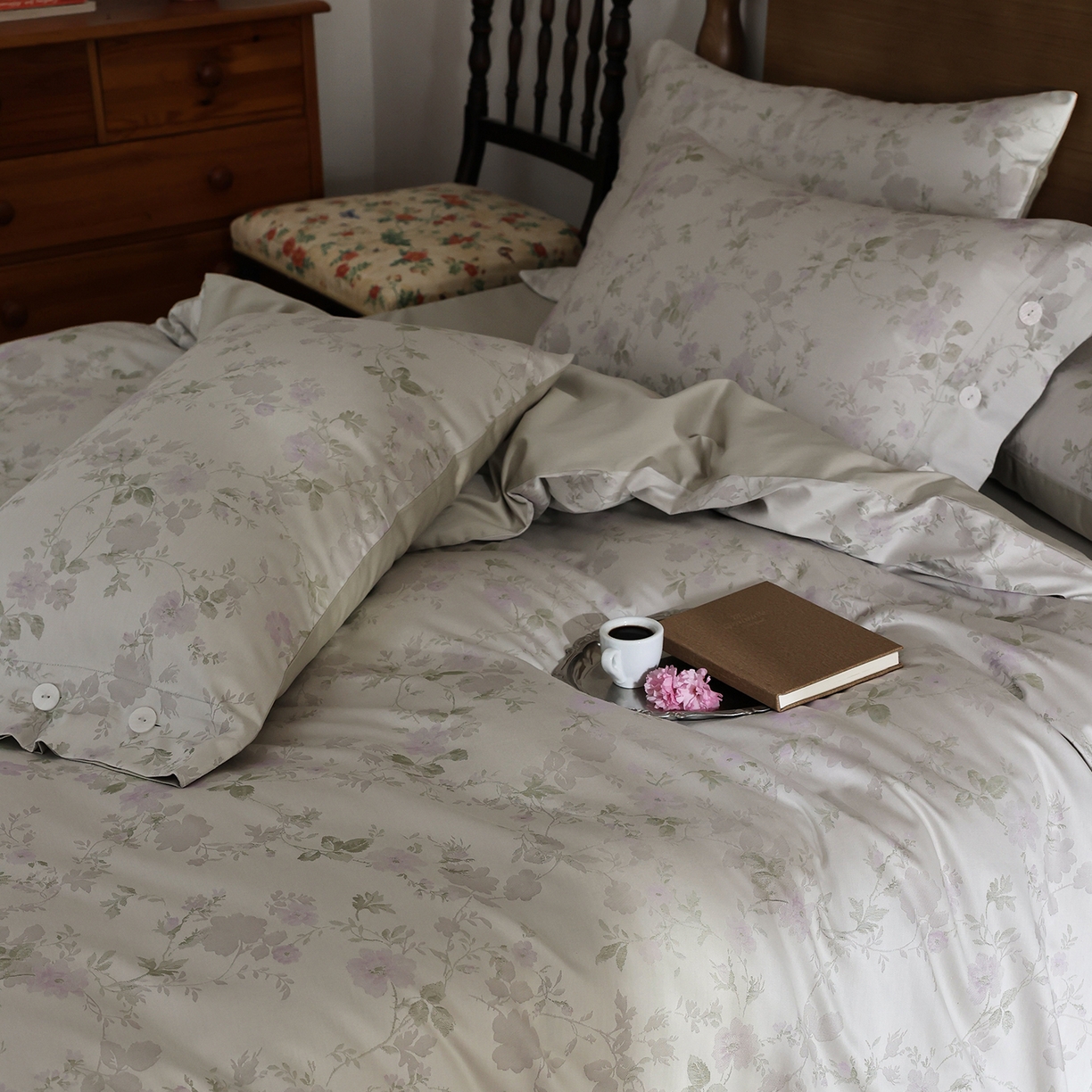 91家纺网 家纺一手货源 找家纺 ONE TWO ONE 121 【控价商品】【提供买家秀】2026新款100s50支长绒棉全棉床上用品色织提花四件套-梦谷花园 梦谷花园-青绿