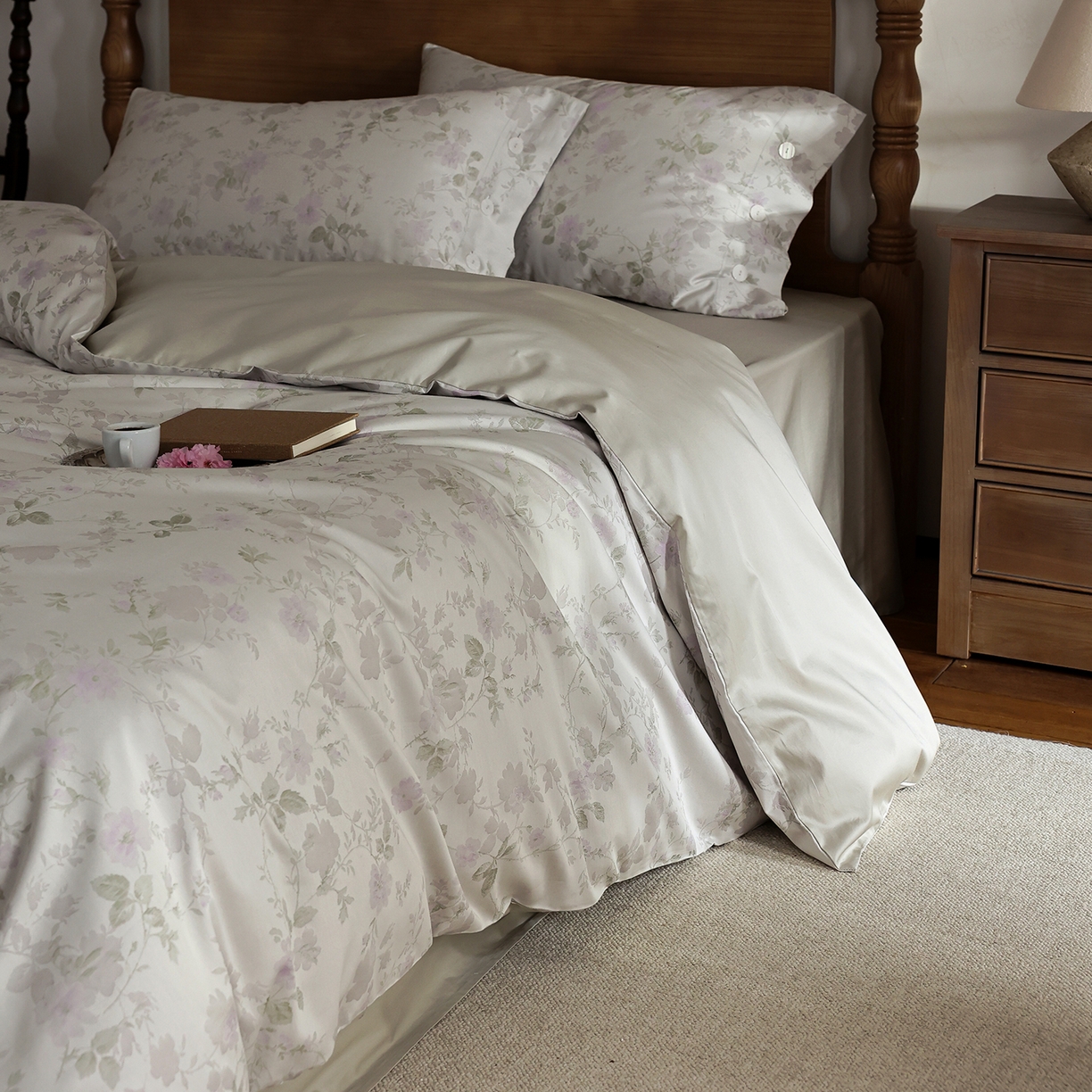 91家纺网 家纺一手货源 找家纺 ONE TWO ONE 121 【控价商品】【提供买家秀】2026新款100s50支长绒棉全棉床上用品色织提花四件套-梦谷花园 梦谷花园-青绿