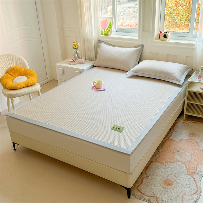 91家纺网 家纺一手货源 找家纺 女子家纺 2026新款凉感丝豆豆凉席三件套冰丝软席三明治款平铺席子 凉感丝豆豆席-莫奈咖