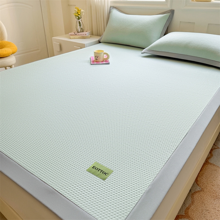 91家纺网 家纺一手货源 找家纺 女子家纺 2026新款凉感丝豆豆凉席三件套冰丝软席三明治款平铺席子 凉感丝豆豆席-海港蓝