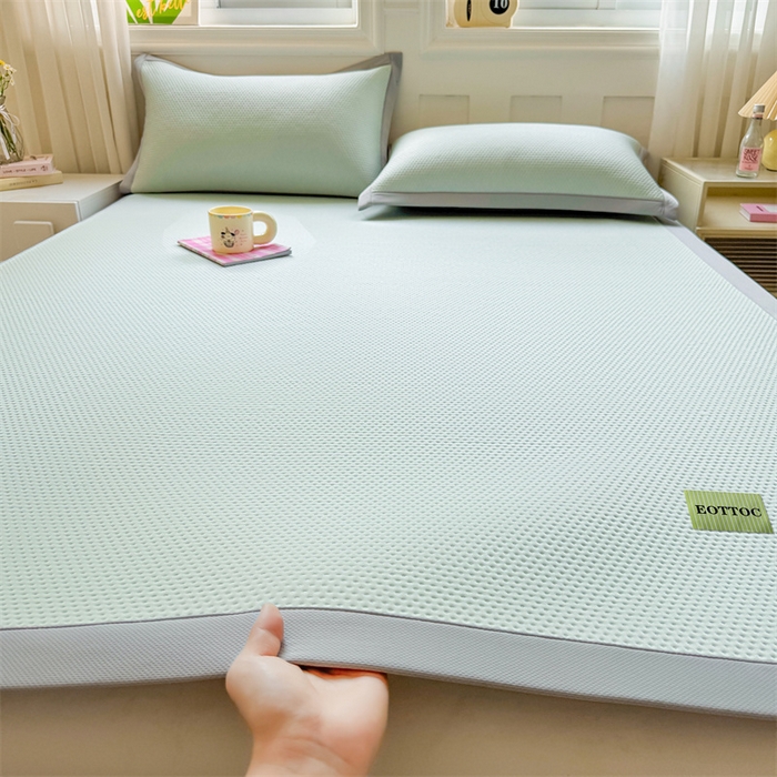 女子家纺 2026新款凉感丝豆豆凉席三件套冰丝软席三明治款平铺席子 凉感丝豆豆席-海港蓝