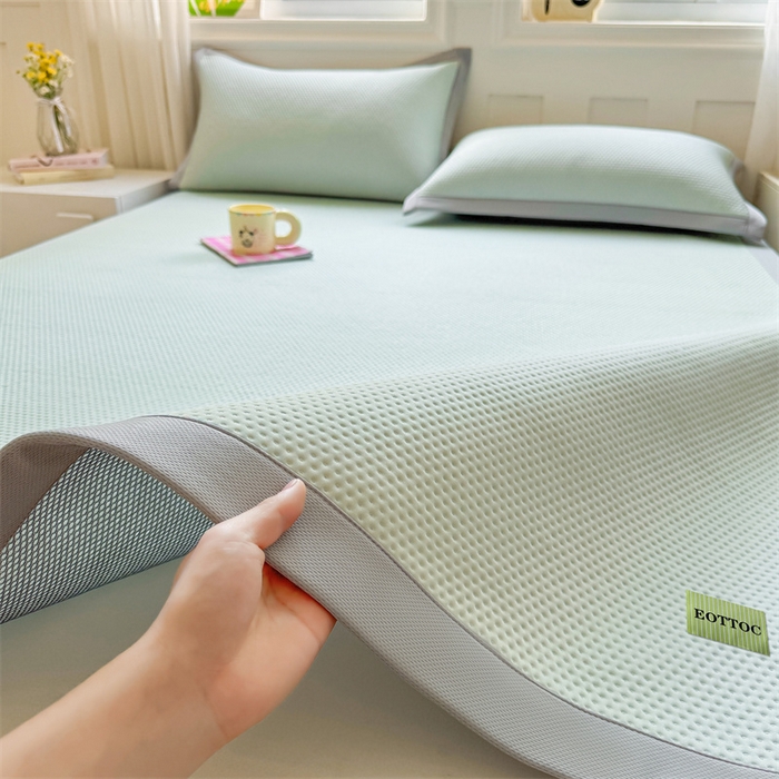 91家纺网 家纺一手货源 找家纺 女子家纺 2026新款凉感丝豆豆凉席三件套冰丝软席三明治款平铺席子 凉感丝豆豆席-海港蓝