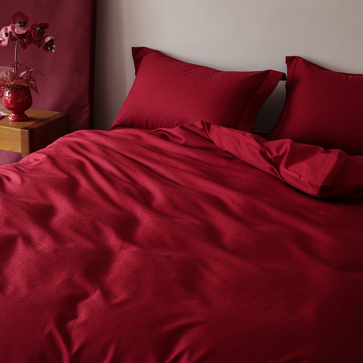 91家纺网 家纺一手货源 找家纺 （总）ONE TWO ONE 121 【控价商品】【提供买家秀】2026全棉100s长绒棉50支床上用品结婚大红色婚庆四件套提花 烈火-女神