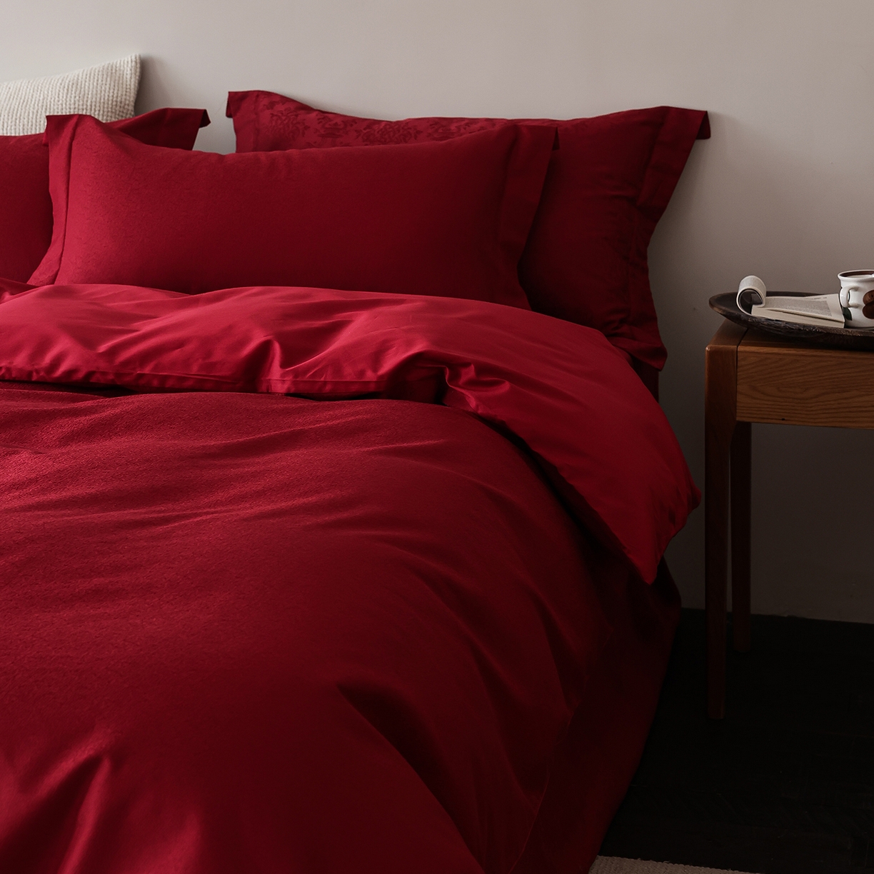 91家纺网 家纺一手货源 找家纺 （总）ONE TWO ONE 121 【控价商品】【提供买家秀】2026全棉100s长绒棉50支床上用品结婚大红色婚庆四件套提花 烈火-女神