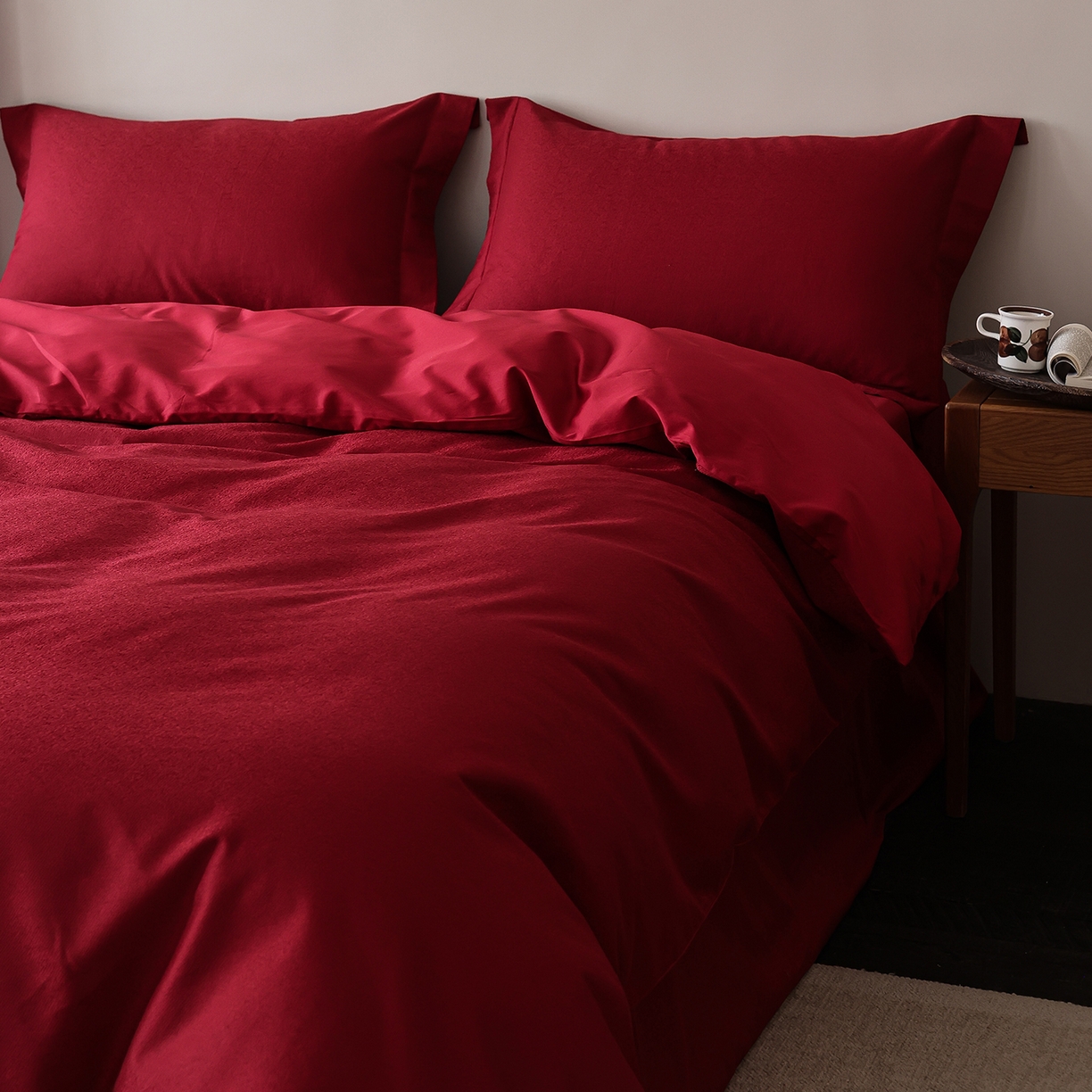 91家纺网 家纺一手货源 找家纺 （总）ONE TWO ONE 121 【控价商品】【提供买家秀】2026全棉100s长绒棉50支床上用品结婚大红色婚庆四件套提花 烈火-女神