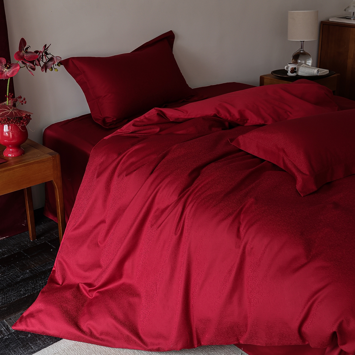 91家纺网 家纺一手货源 找家纺 （总）ONE TWO ONE 121 【控价商品】【提供买家秀】2026全棉100s长绒棉50支床上用品结婚大红色婚庆四件套提花 烈火-女神