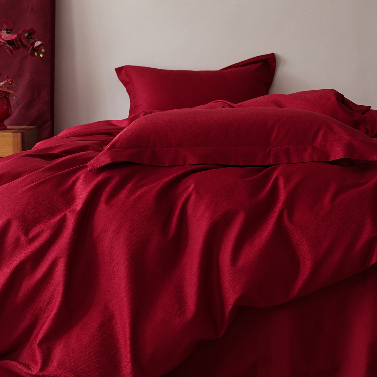 91家纺网 家纺一手货源 找家纺 （总）ONE TWO ONE 121 【控价商品】【提供买家秀】2026全棉100s长绒棉50支床上用品结婚大红色婚庆四件套提花 烈火-女神