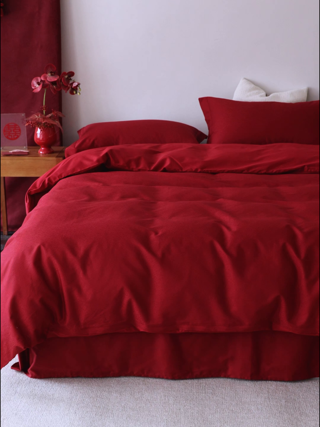 91家纺网 家纺一手货源 找家纺 （总）ONE TWO ONE 121 【控价商品】【提供买家秀】2026全棉100s长绒棉50支床上用品结婚大红色婚庆四件套提花 烈火-女神