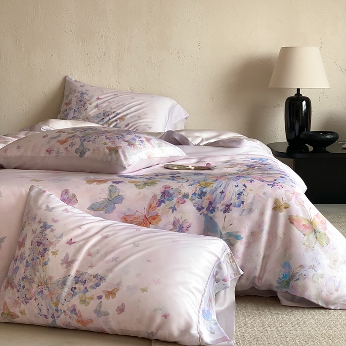 91家纺网 家纺一手货源 找家纺 三味舒屋 2026新款60S凝夏臻享天丝数码印花四件套 粉梦蝶