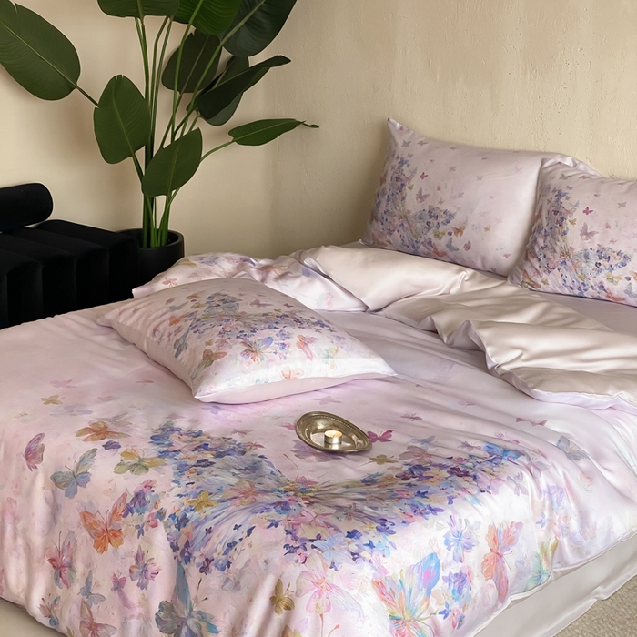 91家纺网 家纺一手货源 找家纺 三味舒屋 2026新款60S凝夏臻享天丝数码印花四件套 粉梦蝶