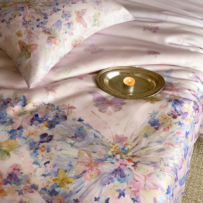 91家纺网 家纺一手货源 找家纺 三味舒屋 2026新款60S凝夏臻享天丝数码印花四件套 粉梦蝶