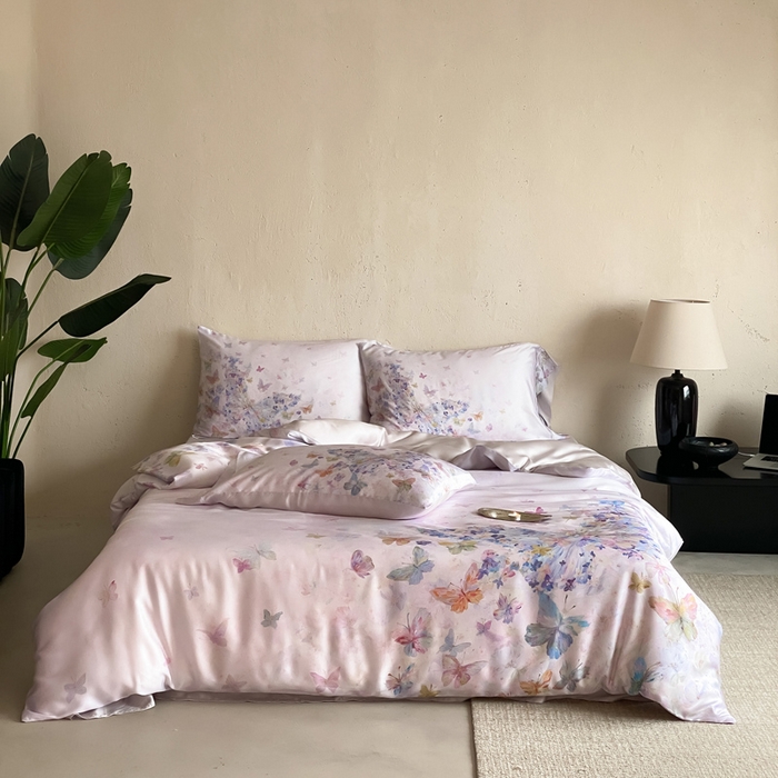 三味舒屋 2026新款60S凝夏臻享天丝数码印花四件套 粉梦蝶