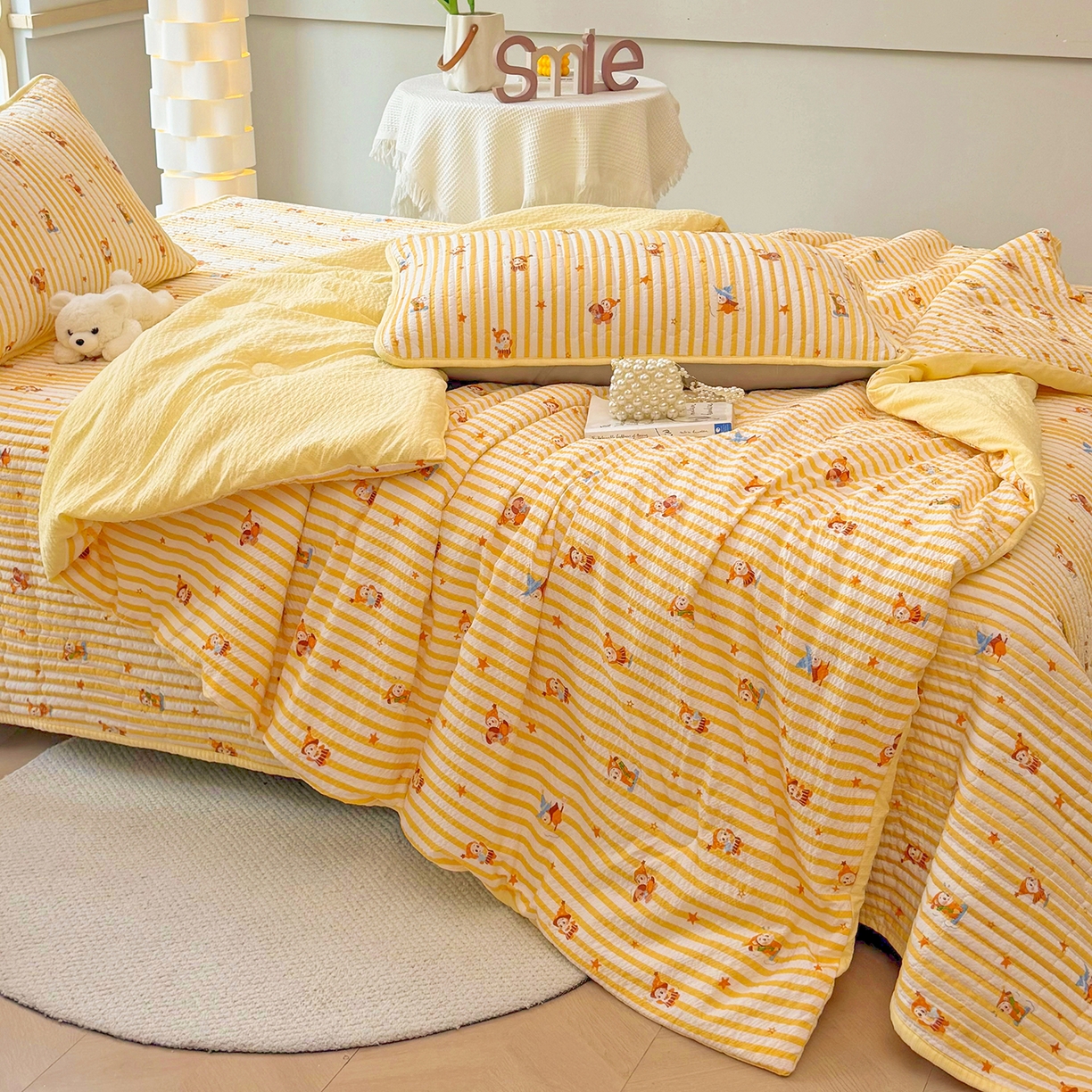 91家纺网 家纺一手货源 找家纺 悠米悠家 2026春夏新款泡泡纱印花夏被夏凉被空调被 元气星星人