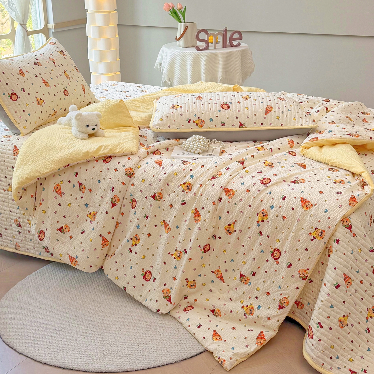 91家纺网 家纺一手货源 找家纺 悠米悠家 2026春夏新款泡泡纱印花夏被夏凉被空调被 星星童话屋