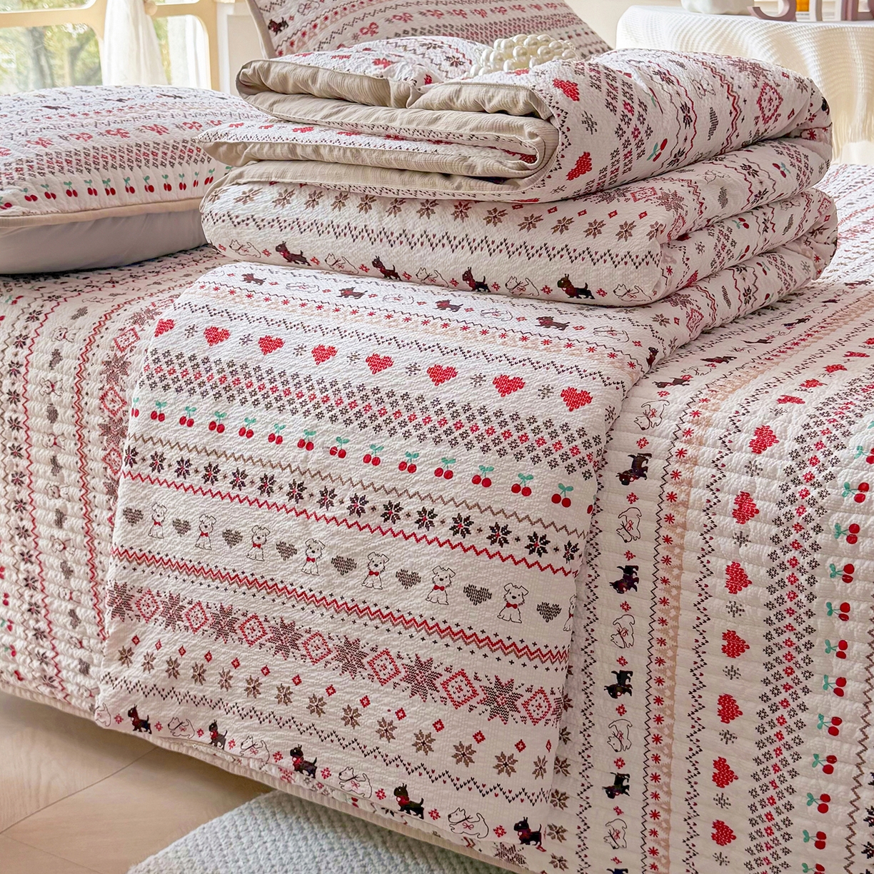 91家纺网 家纺一手货源 找家纺 悠米悠家 2026春夏新款泡泡纱印花夏被夏凉被空调被 北欧小狗