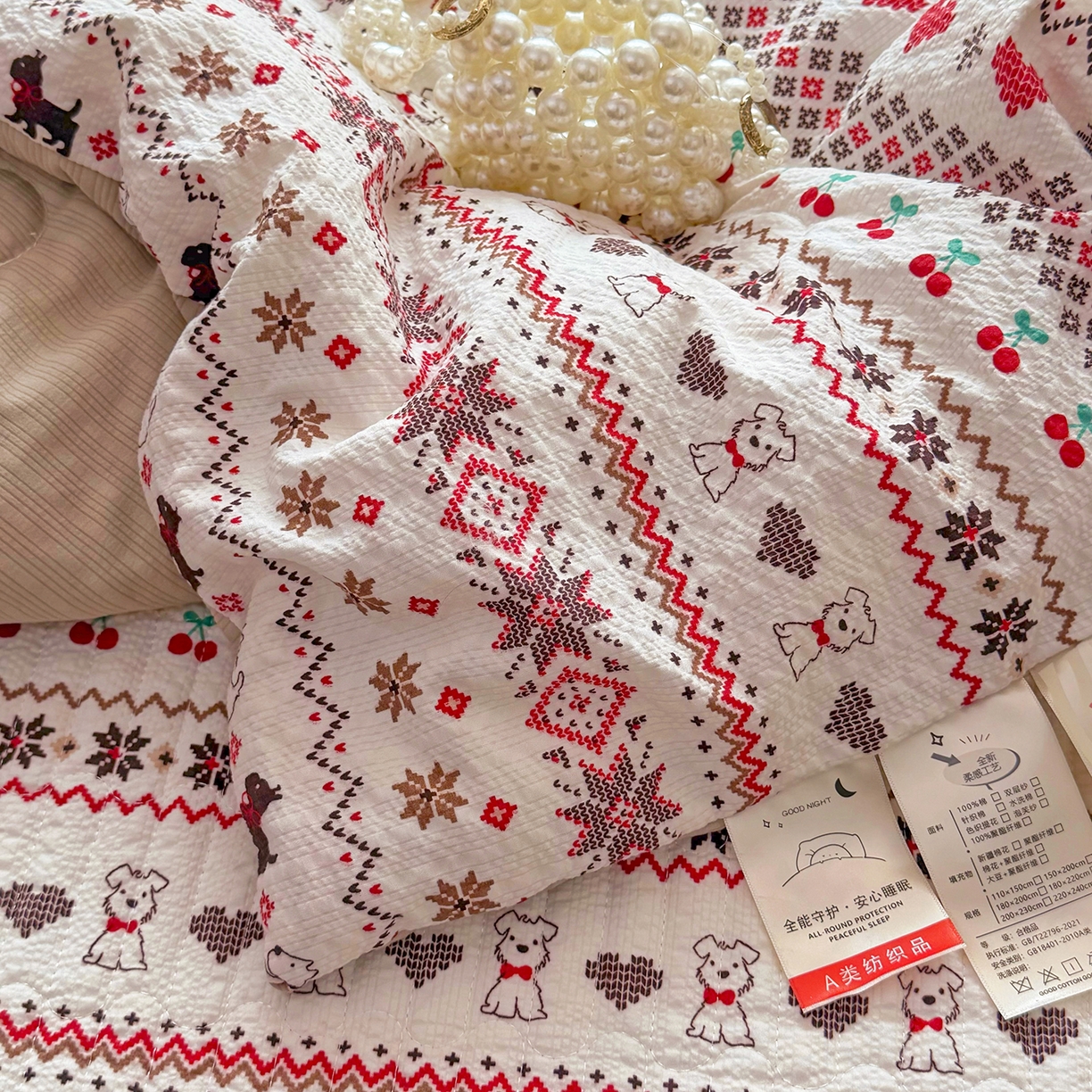 91家纺网 家纺一手货源 找家纺 悠米悠家 2026春夏新款泡泡纱印花夏被夏凉被空调被 北欧小狗