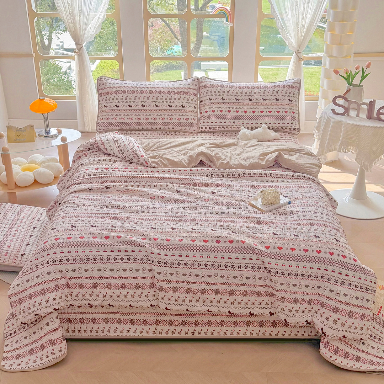 91家纺网 家纺一手货源 找家纺 悠米悠家 2026春夏新款泡泡纱印花夏被夏凉被空调被 北欧小狗