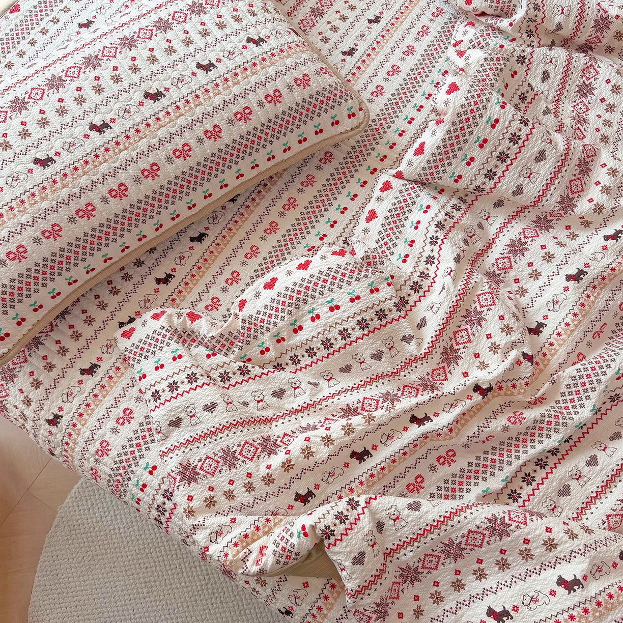 91家纺网 家纺一手货源 找家纺 悠米悠家 2026春夏新款泡泡纱印花夏被夏凉被空调被 北欧小狗