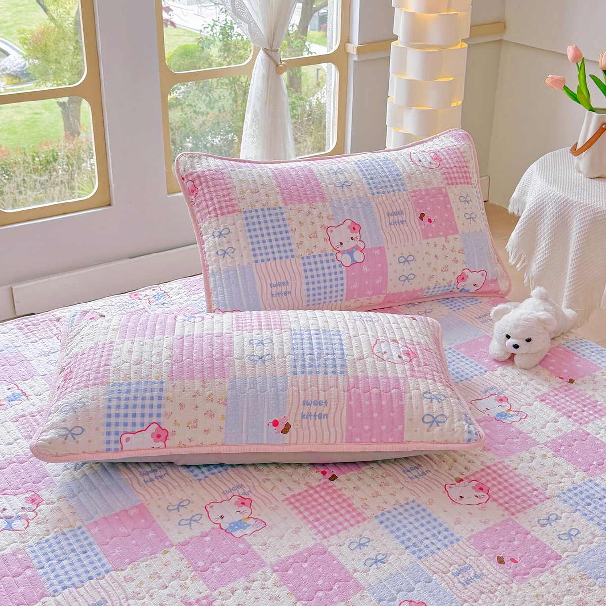 91家纺网 家纺一手货源 找家纺 悠米悠家 2026春夏新款泡泡纱印花夏被夏凉被空调被 kitty 格子铺