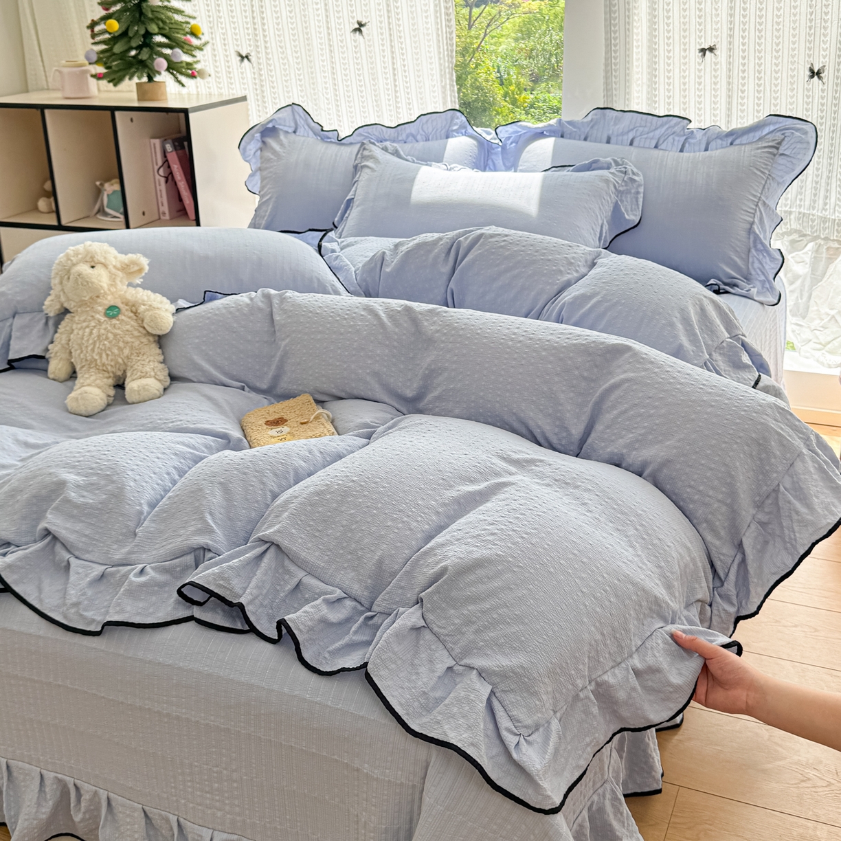 91家纺网 家纺一手货源 找家纺 （总）利欧 2026新款韩版水系提花床盖款四件套
