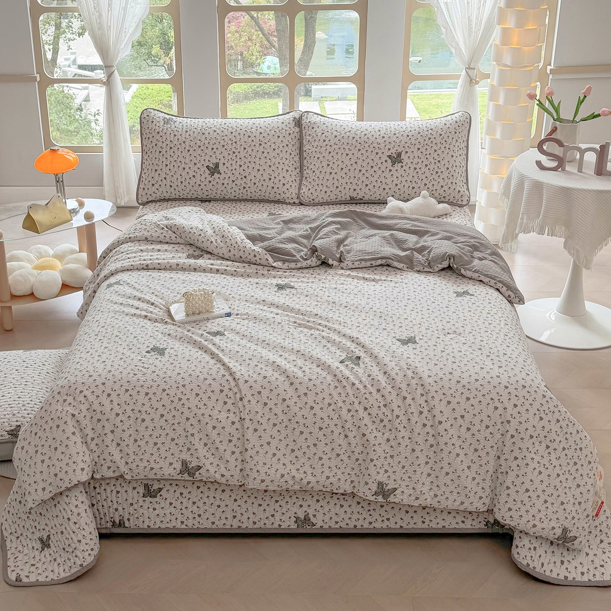 91家纺网 家纺一手货源 找家纺 悠米悠家 2026春夏新款泡泡纱印花夏被夏凉被空调被 清冷蝴蝶