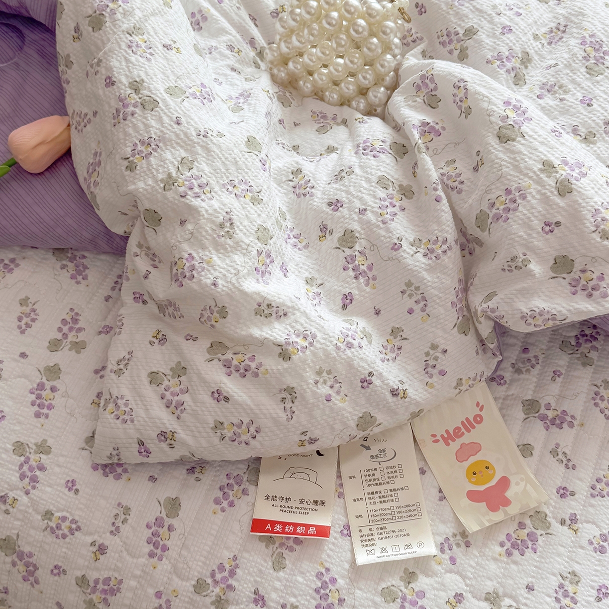 91家纺网 家纺一手货源 找家纺 悠米悠家 2026春夏新款泡泡纱印花夏被夏凉被空调被 葡萄小花园