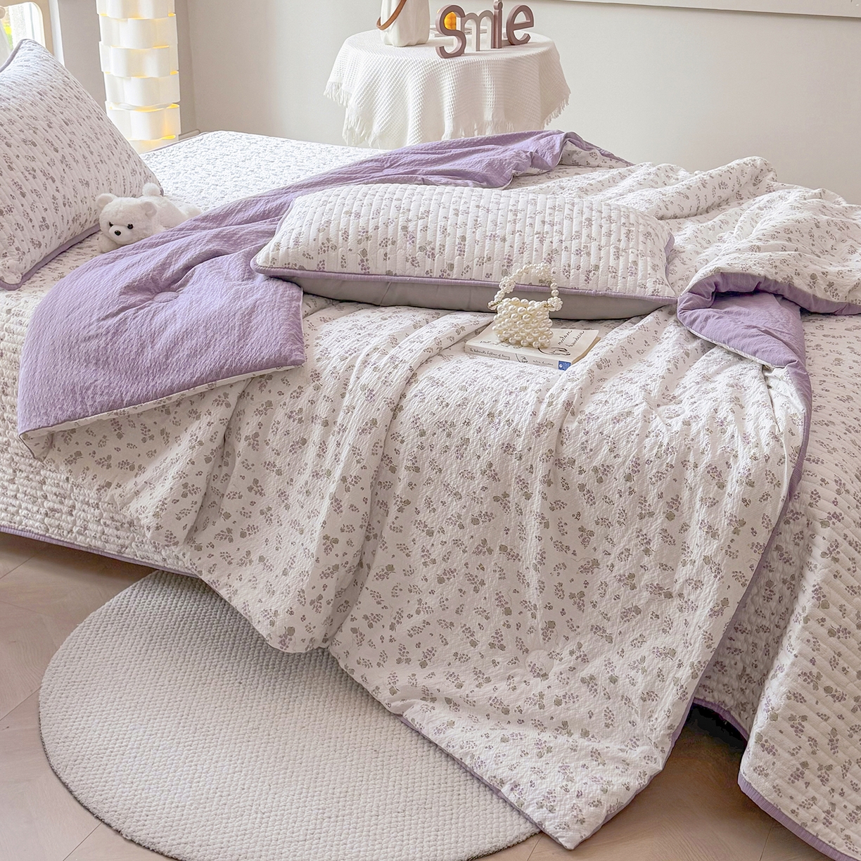 91家纺网 家纺一手货源 找家纺 悠米悠家 2026春夏新款泡泡纱印花夏被夏凉被空调被 葡萄小花园