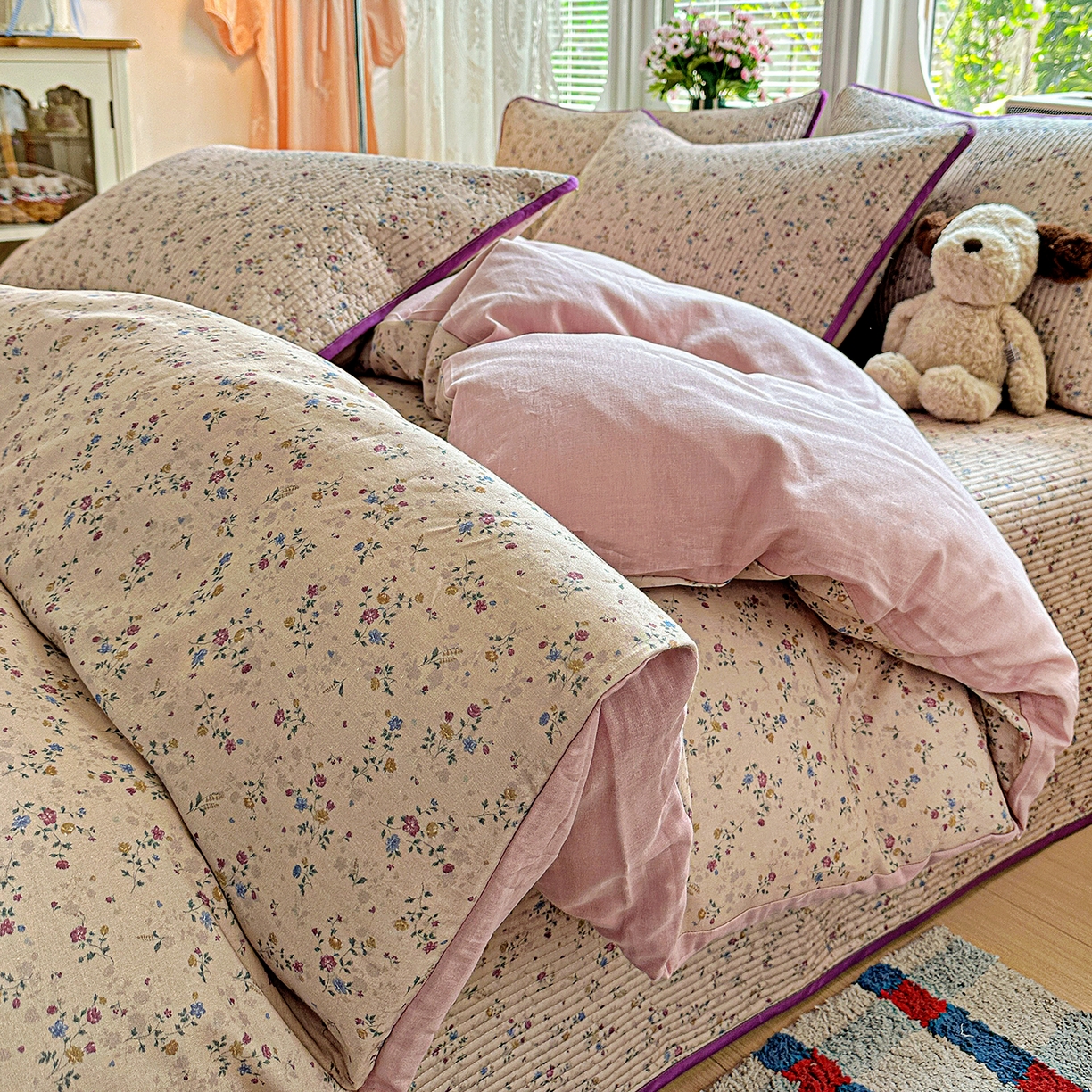 91家纺网 家纺一手货源 找家纺 （总）文黛家居 2026新款全棉双层纱床盖四件套