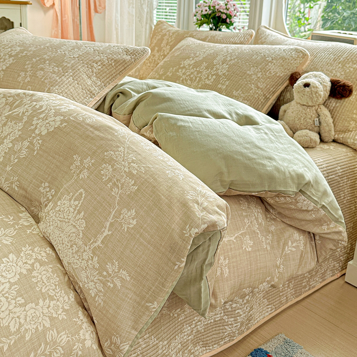 91家纺网 家纺一手货源 找家纺 （总）文黛家居 2026新款全棉双层纱床盖四件套