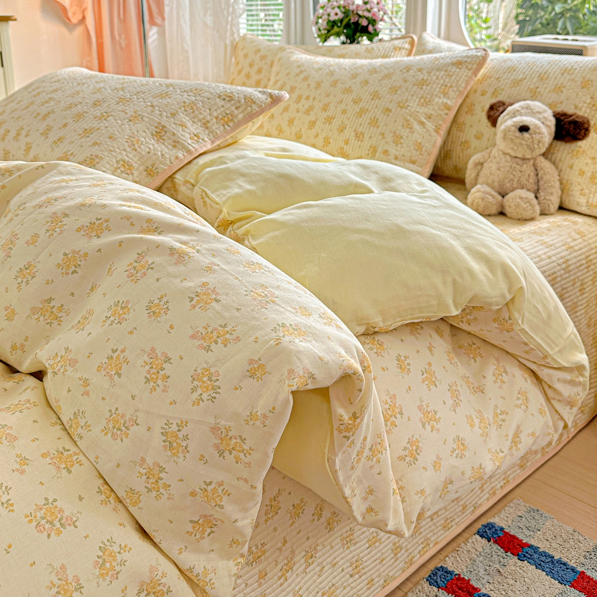 91家纺网 家纺一手货源 找家纺 （总）文黛家居 2026新款全棉双层纱床盖四件套