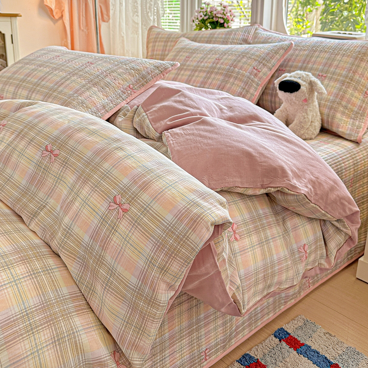 91家纺网 家纺一手货源 找家纺 （总）文黛家居 2026新款全棉双层纱床盖四件套