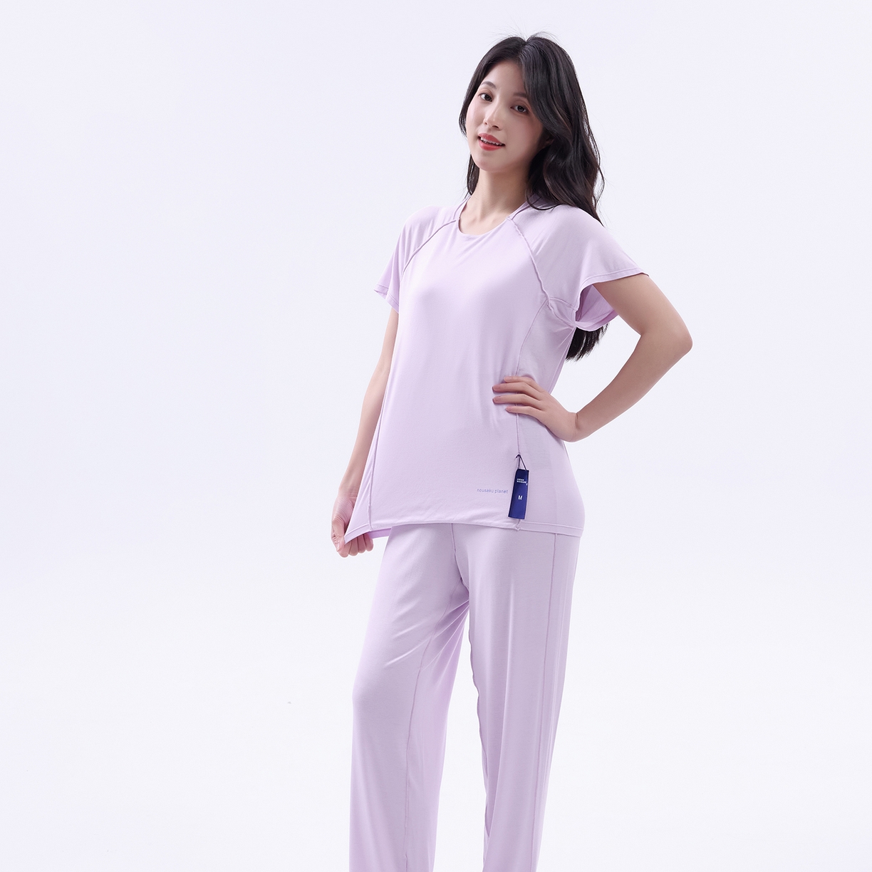 91家纺网 家纺一手货源 找家纺 唯爱品 2026新款亲肤舒适深睡睡衣--短袖长裤--短袖短裤--三色可选 短袖长裤-轻羽粉