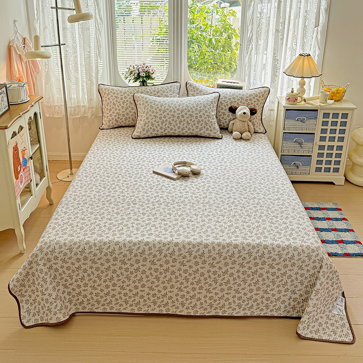 91家纺网 家纺一手货源 找家纺 文黛家居 2026新款全棉双层纱床盖四件套 半夏花浓