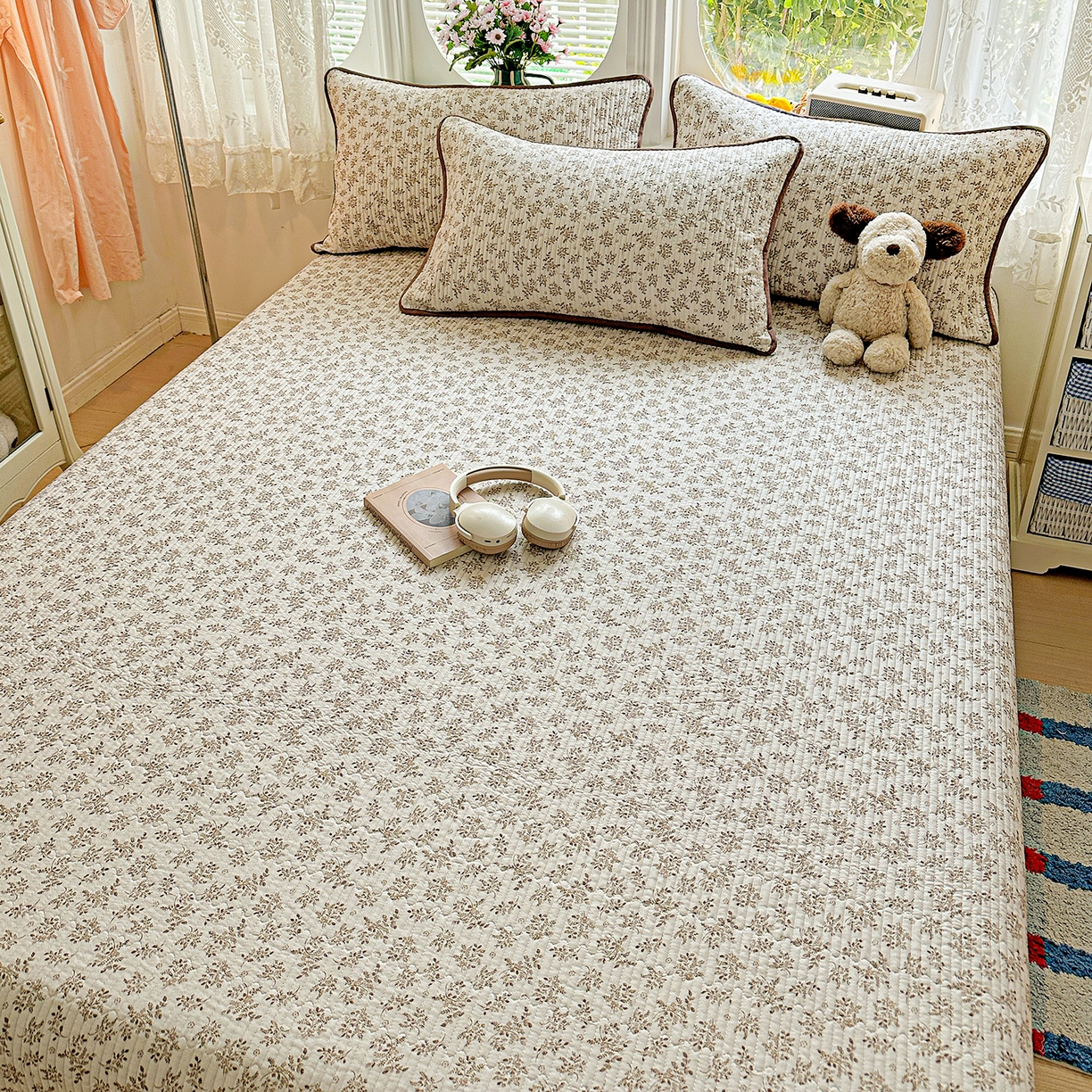 91家纺网 家纺一手货源 找家纺 文黛家居 2026新款全棉双层纱床盖四件套 半夏花浓