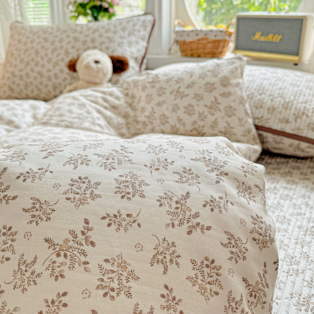 91家纺网 家纺一手货源 找家纺 文黛家居 2026新款全棉双层纱床盖四件套 半夏花浓