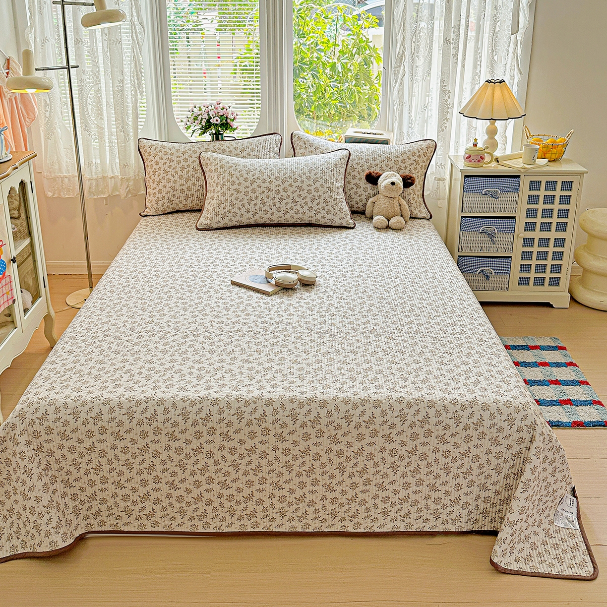 91家纺网 家纺一手货源 找家纺 文黛家居 2026新款全棉双层纱床盖四件套 半夏花浓