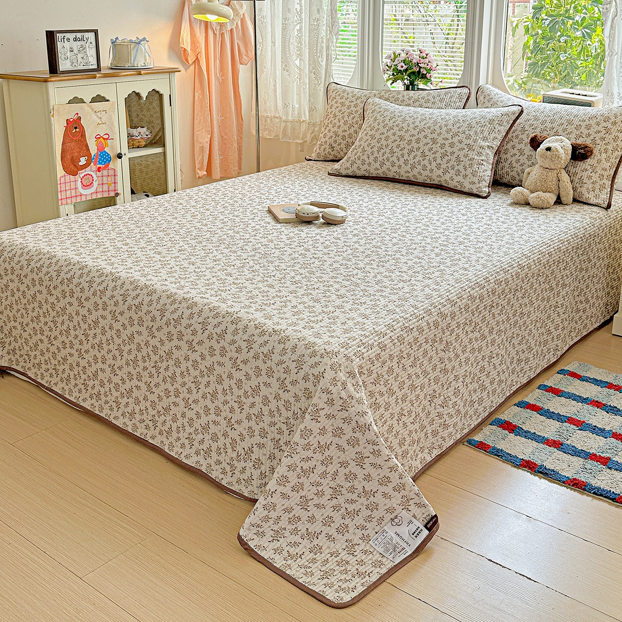 91家纺网 家纺一手货源 找家纺 文黛家居 2026新款全棉双层纱床盖四件套 半夏花浓