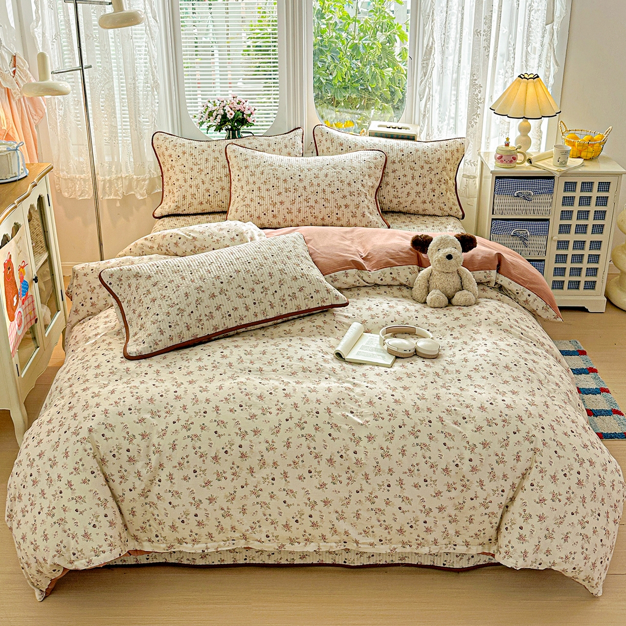 91家纺网 家纺一手货源 找家纺 文黛家居 2026新款全棉双层纱床盖四件套 草莓乐园