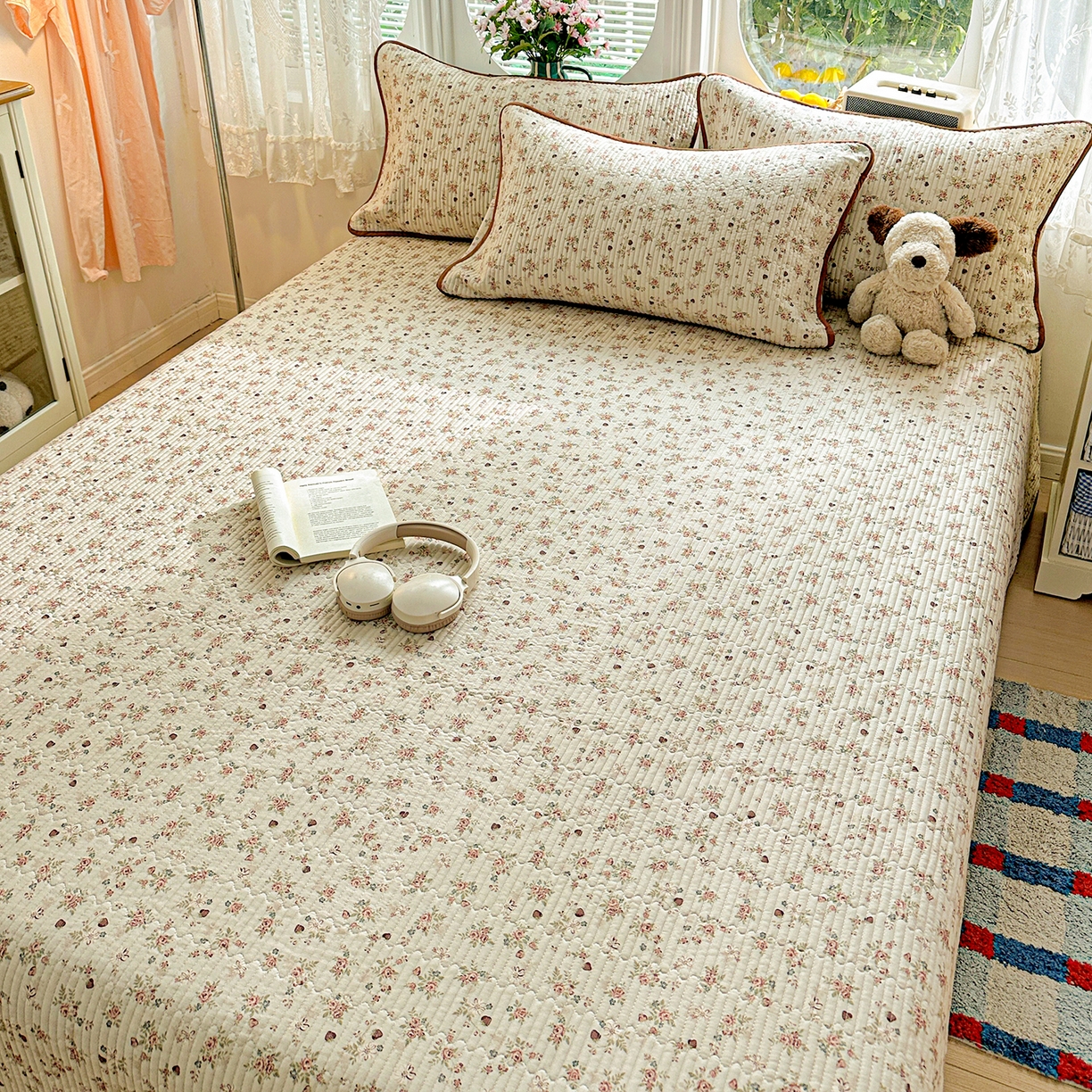 91家纺网 家纺一手货源 找家纺 文黛家居 2026新款全棉双层纱床盖四件套 草莓乐园