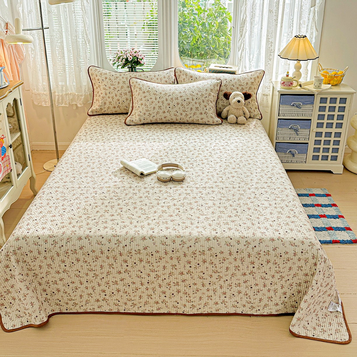 91家纺网 家纺一手货源 找家纺 文黛家居 2026新款全棉双层纱床盖四件套 草莓乐园